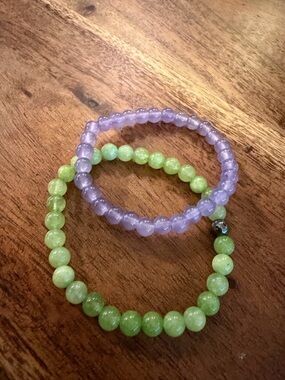 Stacked Beaded Bracelets in Lavender and Light Green